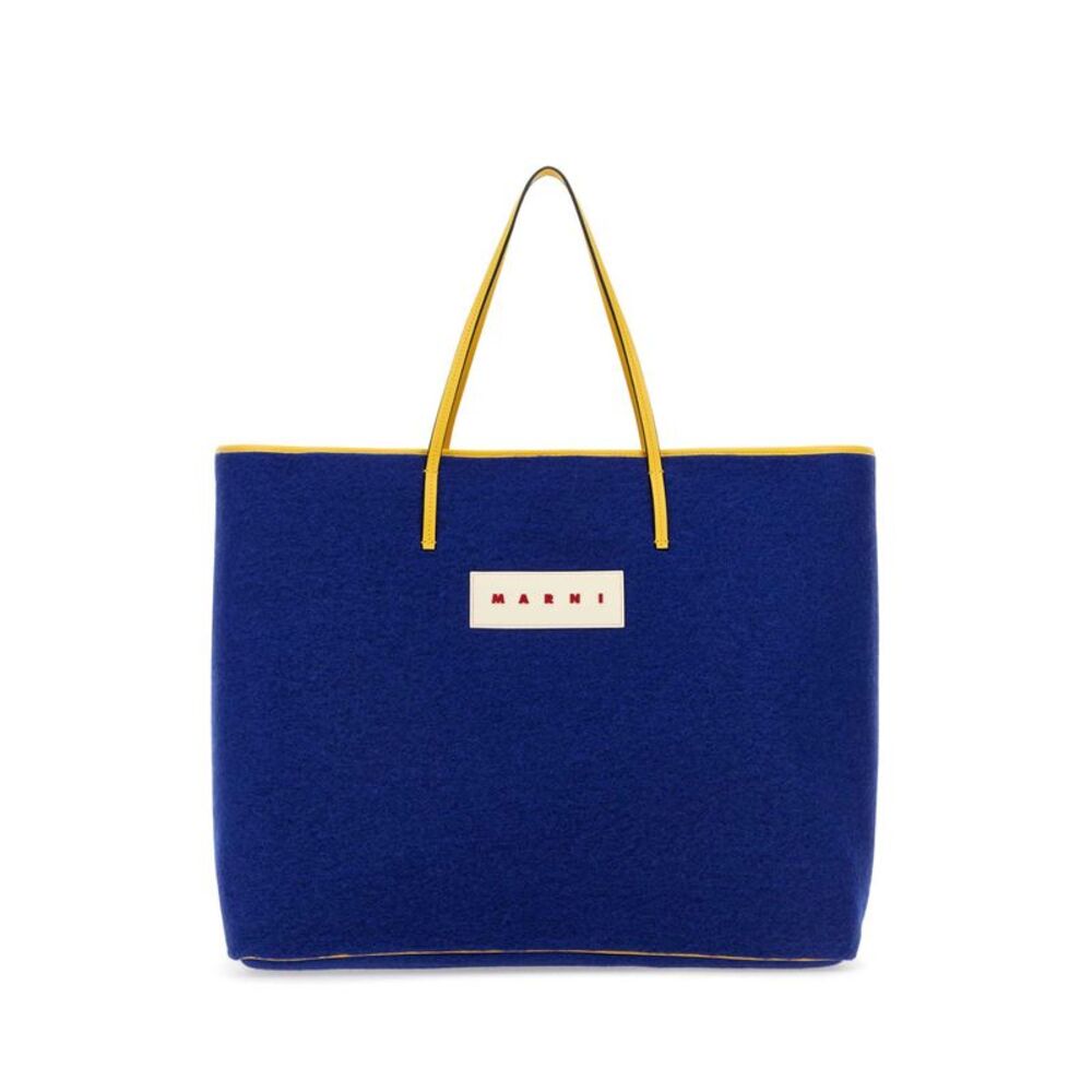 Marni Men Blue Felt Medium Janus Shopping Bag